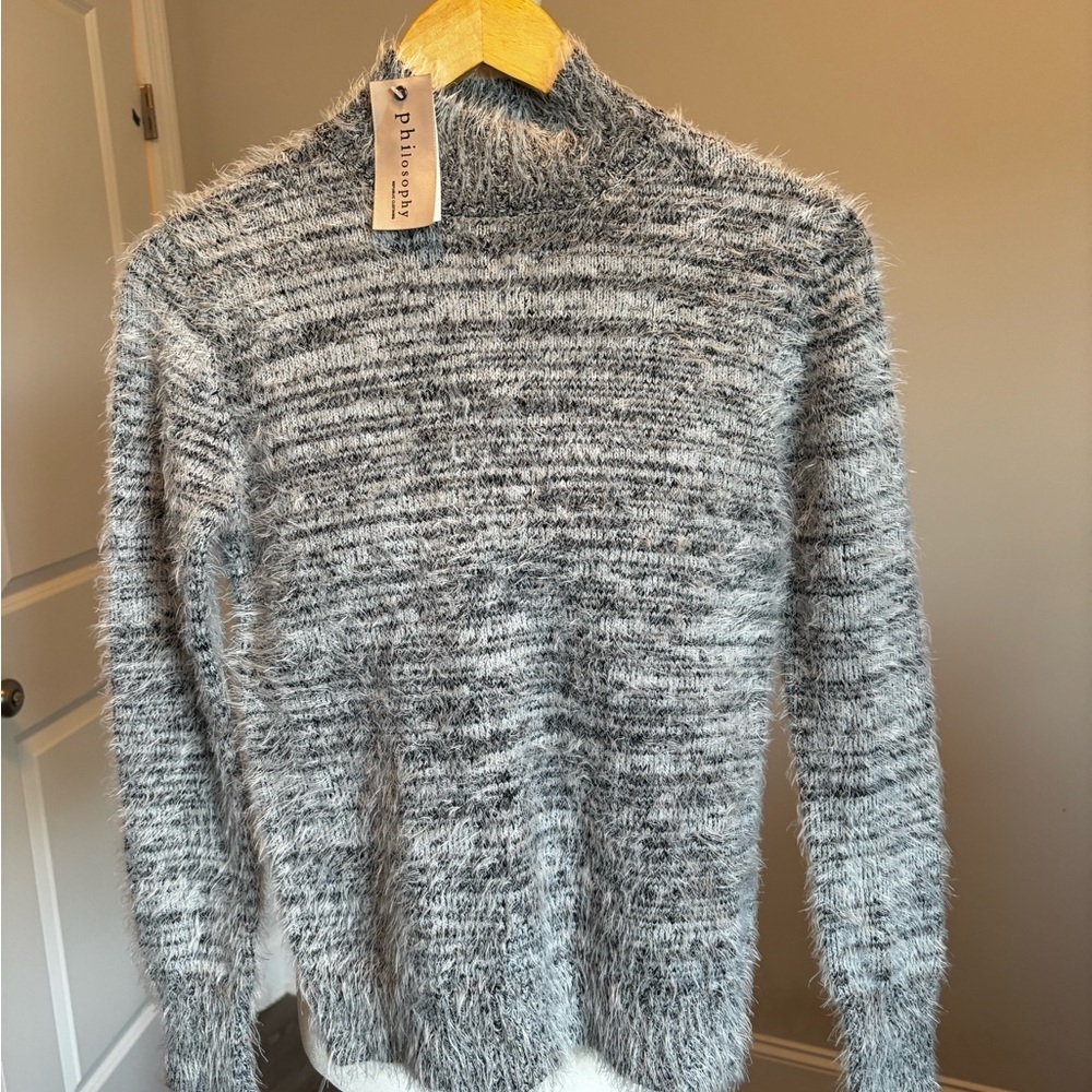 Philosophy Soft Knit Sweater in Gray and White